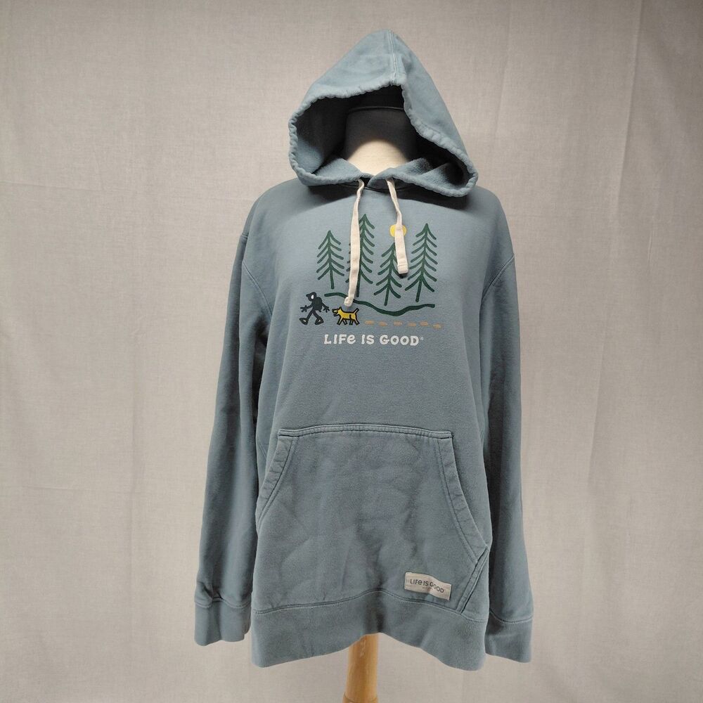 Life is Good Hiking through the Woods Every Wear Hoodie Sweatshirt Lt Blue Sz XL - Picture 4 of 6